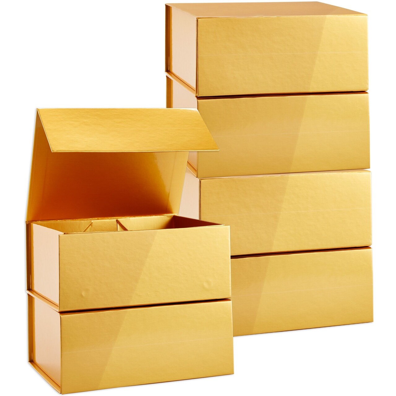 6 Pack Magnetic Gift Boxes with Lids, 9.5 x 7 x 4 Inches for Birthday, Wedding, Groomsman and Bridesmaid Proposal Box (Gold)